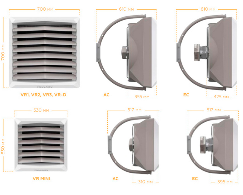 розміри тепловентиляторів Волкано фото