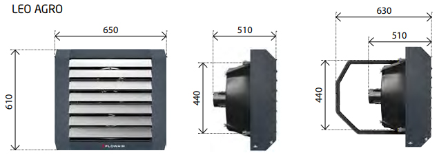  габаритные размеры тепловентилятора Flowair AGRO HT фото