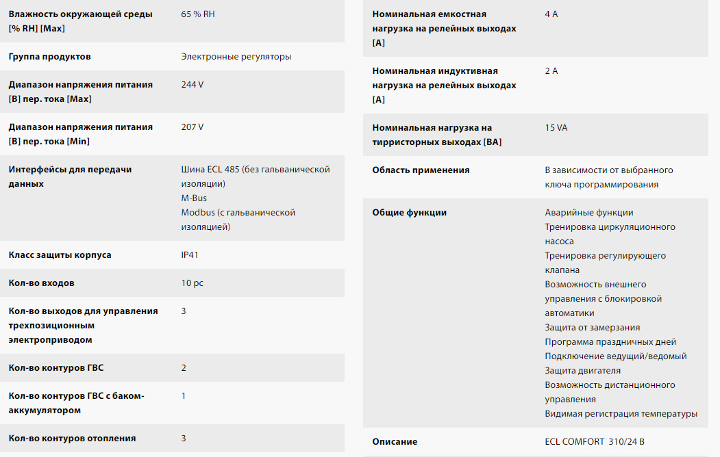 характеристики автоматики Danfoss ECL Comfort 310 фото