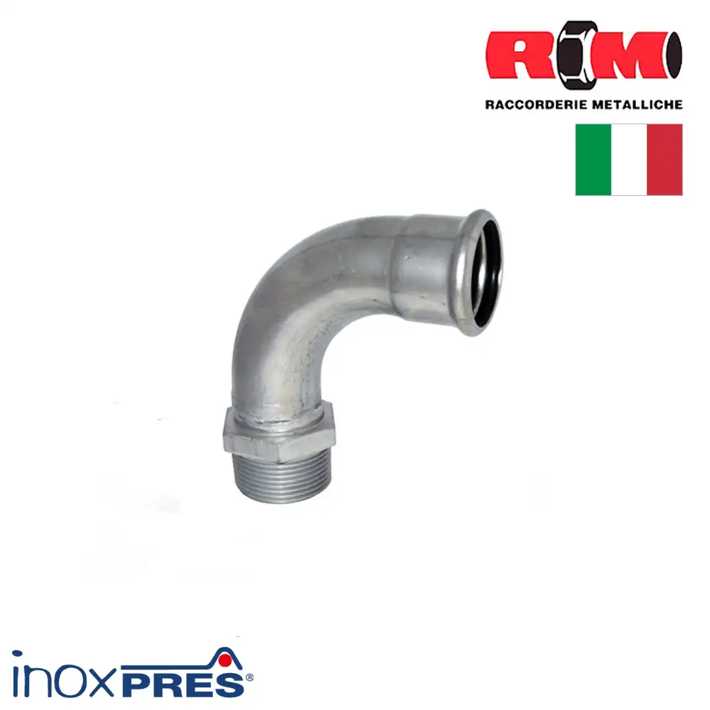 Коліно з нержавіючої сталі для опалення під прес з зовнішньою різьбою RM Inoxpres 90° ВЗ фото